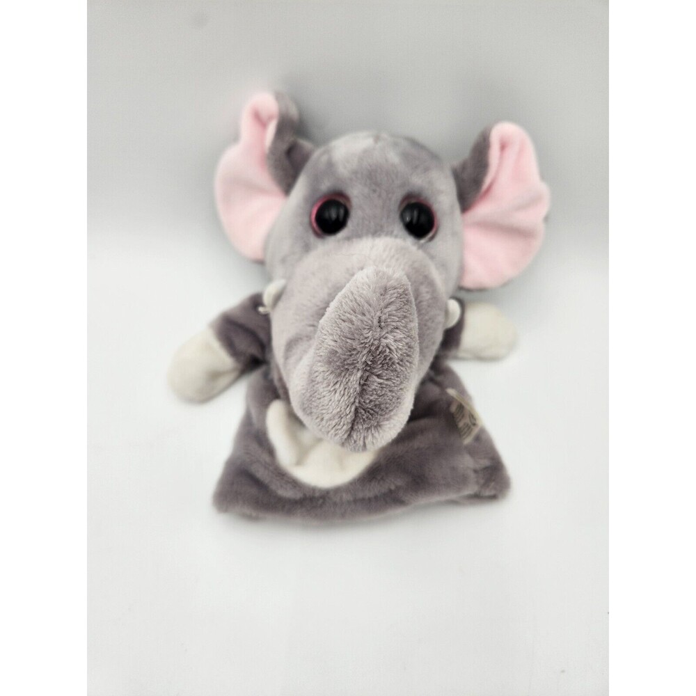 Kellytoy Plush Hand Puppet Gray Elephant‎ Pink Sparkle Eyes 11”